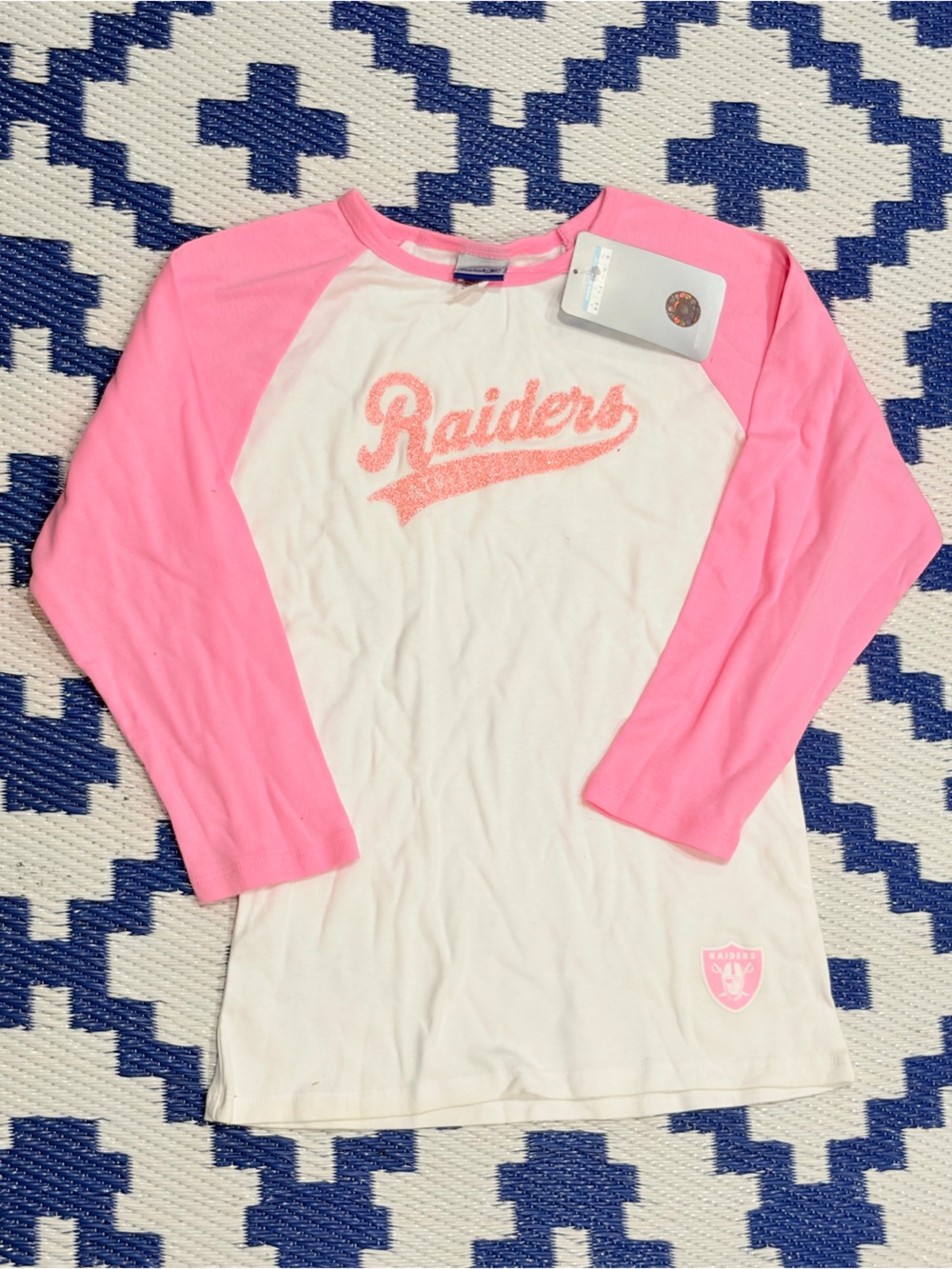 Raiders Glitter Script Long Sleeve Shirt Pink / White Reebok Vintage 2000s New